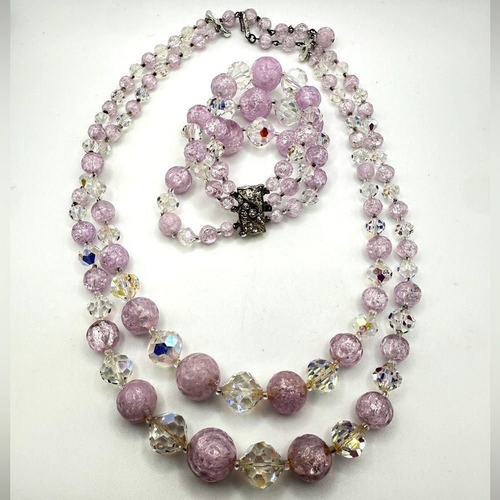 Vintage LAGUNA graduated acrylic and crystal beaded necklace and bracelet set!‎